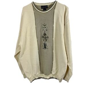 Vintage 90's Fairway Sport Golf Sweater‎ Men XLT Tall Cotton Knit Beige Retro